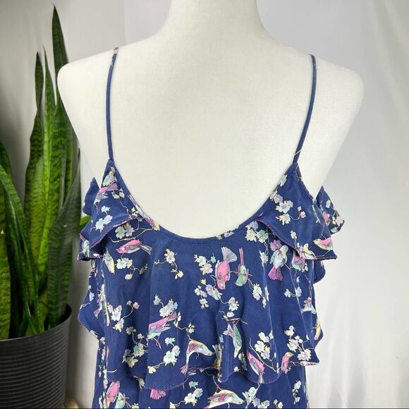 REBECCA TAYLOR Size 4 Silk Spaghetti Strap Top Floral with Ruffle Detail - Picture 6 of 9